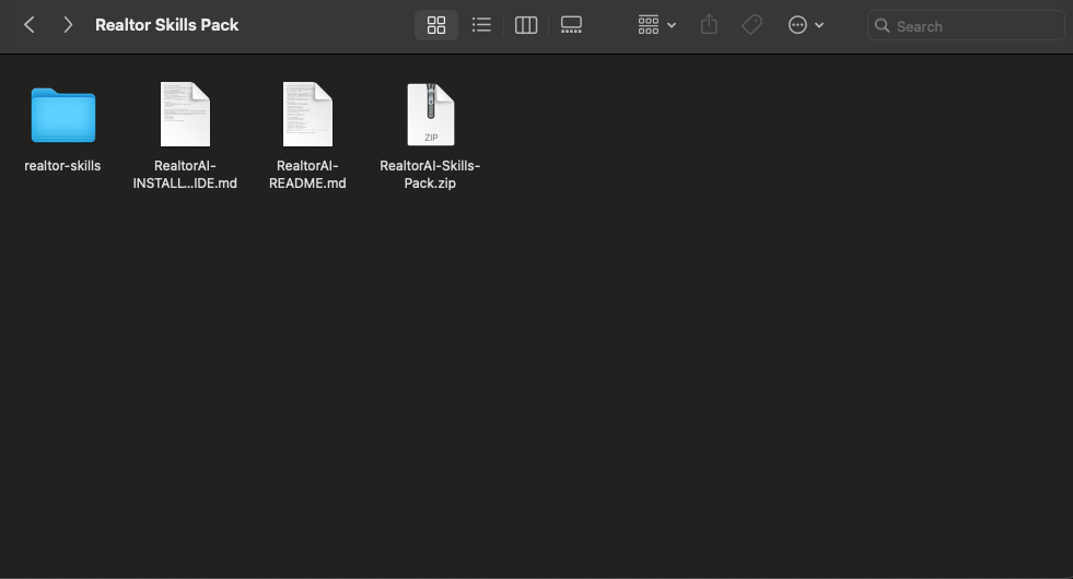 Screenshot showing Realtor Claude Pack ZIP files