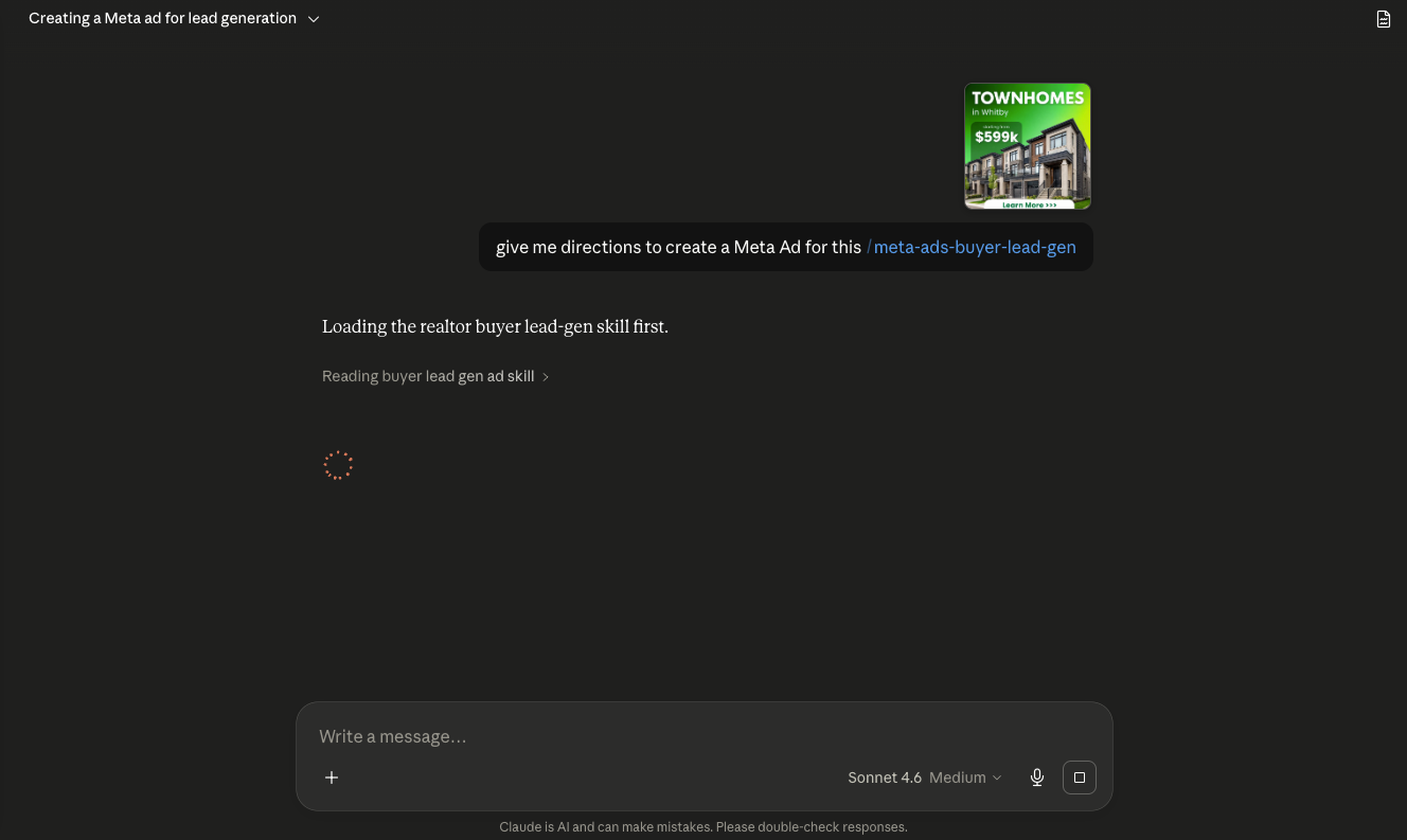 Screenshot showing a realtor skill being used inside Claude